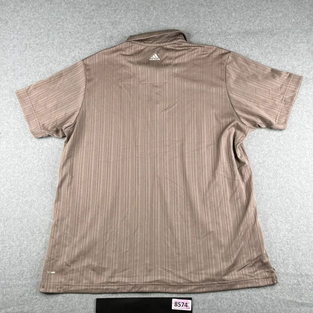Adidas CimaCool Polo Shirt XL Brown Striped Performance Stretch Casual Mens